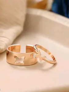 VIEN Rose Gold Plated Adjustable Butterfly Finger Ring