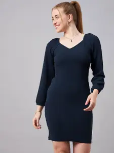 Chemistry Red V Neck Puff Sleeve Bodycon Dress