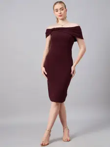 Chemistry Off-Shoulder Crepe Gathered Sheath Dress