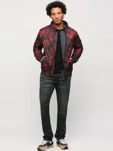 Pepe Jeans Abstract Printed Stand Collar Padded Jacket
