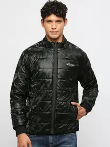 Pepe Jeans Camouflage Printed Mock Collar Puffer Jacket