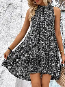 StyleCast Black Abstract Printed A-Line Dress