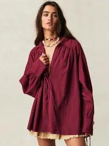 StyleCast Textured Drop Shoulder Sleeves Gathered Oversized Fit Casual Shirt
