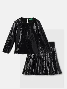 United Colors of Benetton Girls Embellished Top and Skirt