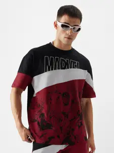 The Souled Store Black & Red Marvel Printed Pure Cotton Oversized T-Shirt