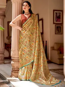 Saree mall Beige & Gold-Toned Ethnic Motifs Printed Zari Pure Silk Sarees