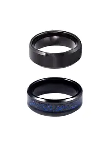 WROGN Set Of 2 Stainless Steel Rhodium Plated Finger Ring