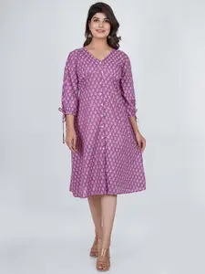 PUKHYA Floral Printed Cotton A-Line Midi Dress