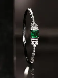 Rubans Rhodium-Plated Cubic Zirconia Bangle-Style Bracelet