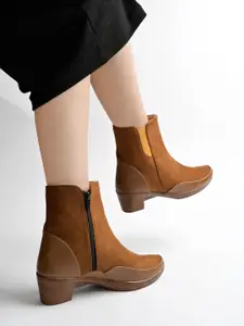 Shoetopia Girls Mid Top Pointed Toe Block Heel Regular Boots