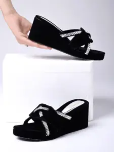 Shoetopia Girls Embellished Suede Wedge Heels
