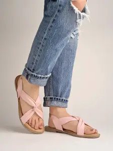 Shoetopia Girls Twisted Open Toe Flats With Backstrap