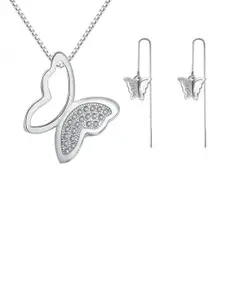 MYKI Silver-Plated CZ Stone Studded Sizzling Butterfly Pendant Jewellery Set