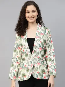 DEEBACO Tropical Printed Shawl Collar Cotton Single-Breasted Blazer