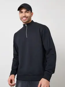 Styli Black Half Zip Fleece Relaxed Fit Pullover Sweatshirt