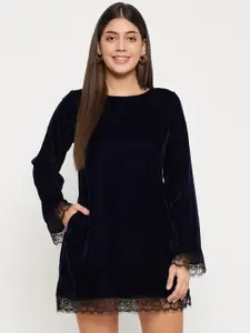 Imfashini Long Sleeves Velvet A-Line Mini Dress
