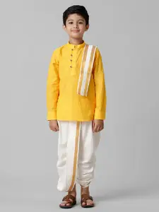 Ramraj Boys Striped Kurta With Panchakacham With Angavastram