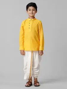 Ramraj Boys Mandarin Collar Kurta With Dhoti Pants & With Angavastram