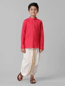 Ramraj Boys Mandarin Collar Long Sleeves Kurta & With Dhoti Pant & Angavastram