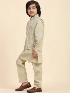 Pro-Ethic STYLE DEVELOPER Boys Beige Regular Cotton Kurta Pajama & Nehru jacket