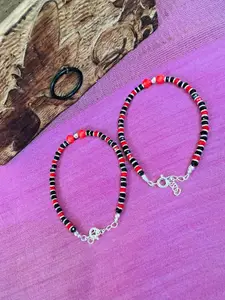 Arte Jewels Set Of 2 92.5 Sterling Silver Beaded Anklets