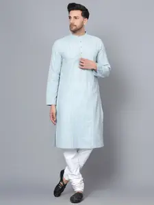 Latest Chikan Garments Vertical Striped Mandarin Collar Pure Cotton Kurta