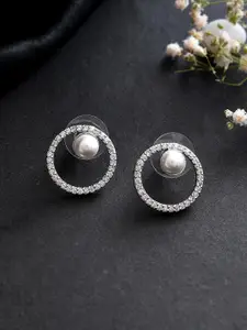 Shoshaa Silver Plated CZ Studded Circular Studs Earrings
