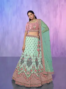 Fusionic Embroidered Thread Work Semi-Stitched Lehenga & Unstitched Blouse With Dupatta