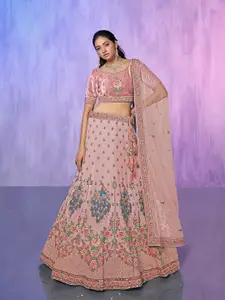 Fusionic Embroidered Sequined Semi-Stitched Lehenga & Unstitched Blouse With