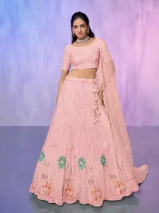 Fusionic Embroidered Thread Work Semi-Stitched Lehenga & Unstitched Blouse With Dupatta