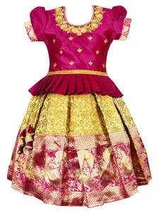 AMIRTHA FASHION Girls Embroidered Thread Work Art Silk Ready To Wear Lehenga & Choli