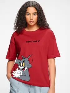 Bewakoof Tom & Jerry printed Drop-Shoulder Sleeves Cotton Oversized T-shirt