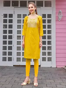 Anouk Rustic Ethnic Motifs Printed Thread Work Detail Straight Kurta