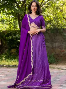 HOUSE OF JAMOTI Floral Embroidered Sequinned Ready to Wear Lehenga & Blouse With Dupatta