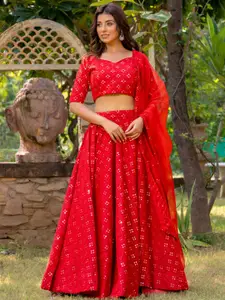 HOUSE OF JAMOTI Embroidered Mirror Work Ready to Wear Lehenga & Blouse With Dupatta