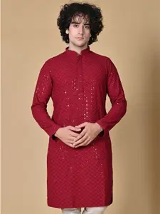 MAAHI FABS Floral Embroidered Sequinned Cotton Chikankari Kurta