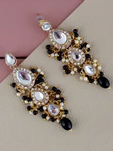 LUCKY JEWELLERY Gold-Plated Kundan-Studded Drop Earrings With Maang Tikka