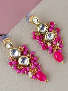 LUCKY JEWELLERY Gold-Plated Kundan-Studded Drop Earrings