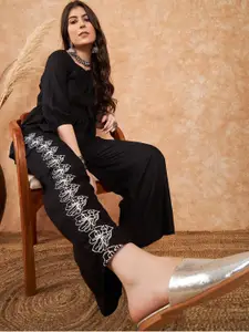 Sangria Embroidered Top With Palazzo Co-Ords