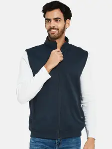 Octave Mock Collar Sleeveless Front-Open Fleece Sweatshirt