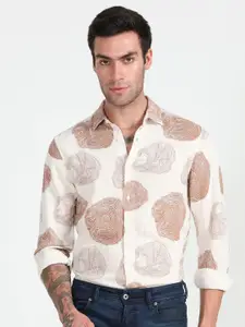 POE Smart Slim Fit Opaque Abstract Printed Cotton Linen Casual Shirt