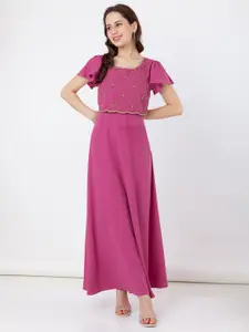 Zink London Embellished Flared Sleeves Maxi Dress