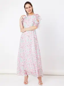 Zink London Floral Printed Puff Sleeves Maxi Dress