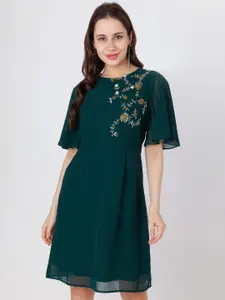 Zink London Embroidered Flared Sleeves A-Line Dress