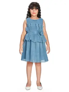 Peppermint Girls Self Design Gathered Fit & Flare Dress