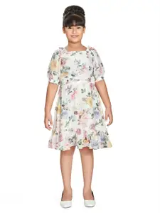 Peppermint Floral Printed Sequined Fit & Flare Dress