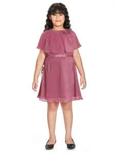 Peppermint Girls Self Design Cape Sleeves Crepe Fit & Flare Dress