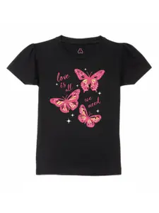 Wear Your Mind Girls Graphic Printed Pure Cotton T-shirt