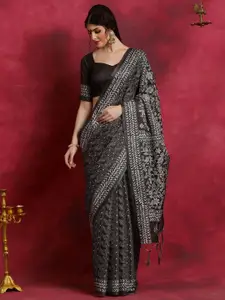 Saree mall Ethnic Motifs Silk Blend Block Print Sarees