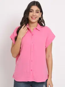 CHARMGAL Classic Spread Collar Extended Sleeves Cotton Casual Shirt